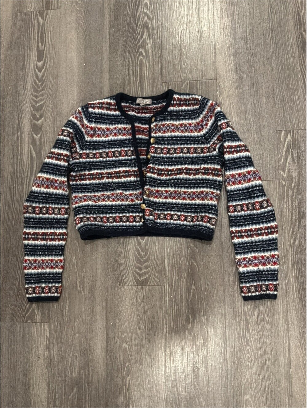 J. Crew Fair Isle Lady Jacket Cardigan Boiled Wool Blend Sz M